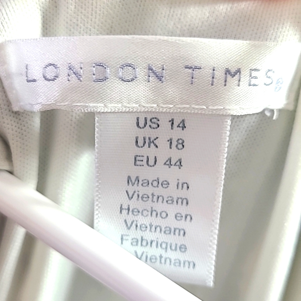 London Times Elegant Navy & White Print Maxi-Dress, Spaghetti Straps, Size 14 - Picture 9 of 10